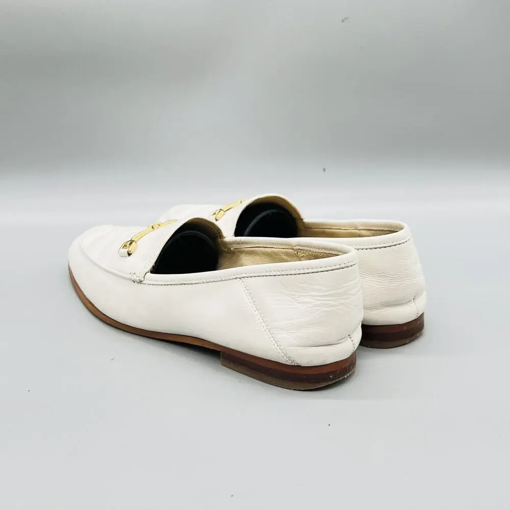 Sam Edelman Shoes Womens 7.5 White Leather Horsebit Loafer Flats Slip On Classic